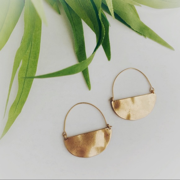 Half Moon Hammered Drop Hoop Earrings in Gold - Picture 6 of 7